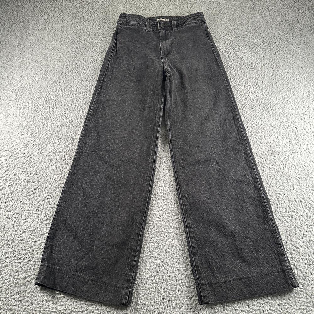 Faherty Wide Leg Jeans Womens 25 Black High Rise Relaxed Dark Wash Denim